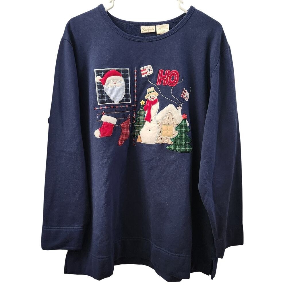 Bobbie Brooks Vintage Christmas Embroidered Sweatshirt XL Cozy Holiday Festive